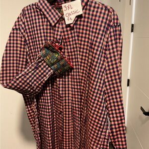 Men's Pink and Blue Checkered Shirt